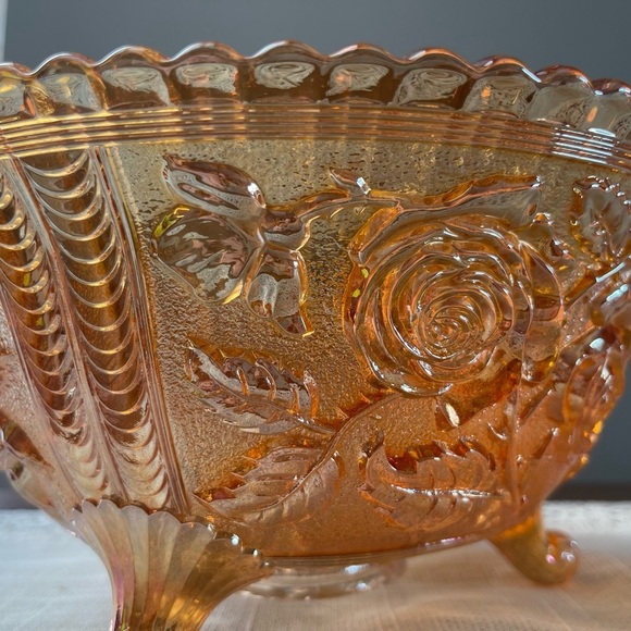 Vintage Fenton Marigold Carnival Imperial Open Rose Footed Bowl 10" dia. EUC - Picture 2 of 14